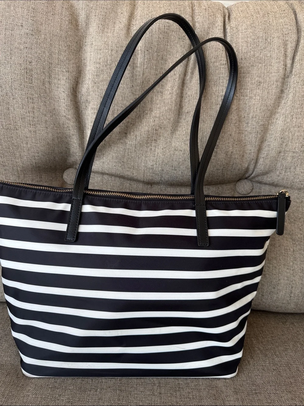 kate spade Black and White Striped Nylon Tote